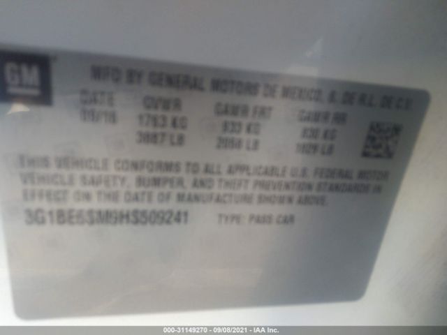 Photo 8 VIN: 3G1BE6SM9HS509241 - CHEVROLET CRUZE 