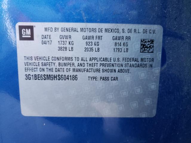 Photo 9 VIN: 3G1BE6SM9HS604186 - CHEVROLET CRUZE LT 