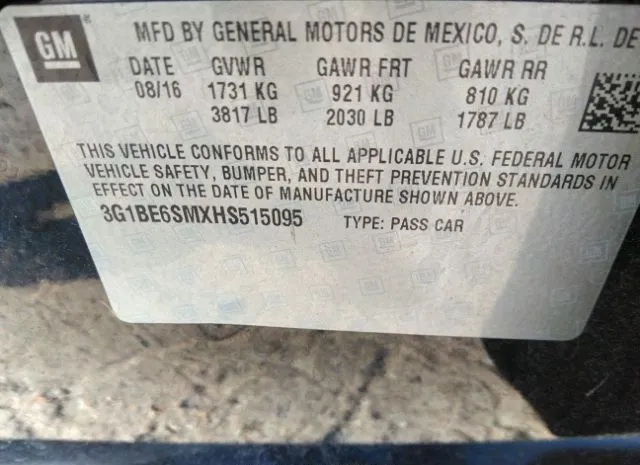 Photo 8 VIN: 3G1BE6SMXHS515095 - CHEVROLET CRUZE 