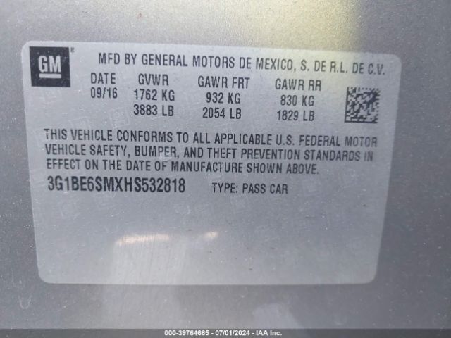 Photo 8 VIN: 3G1BE6SMXHS532818 - CHEVROLET CRUZE 