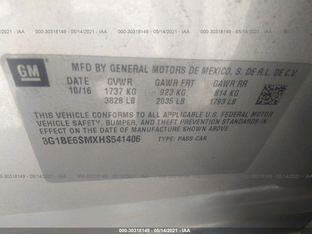 Photo 8 VIN: 3G1BE6SMXHS541406 - CHEVROLET CRUZE 