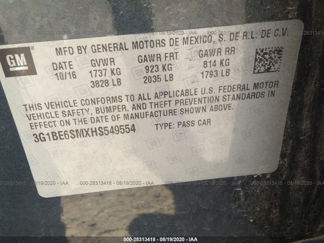 Photo 8 VIN: 3G1BE6SMXHS549554 - CHEVROLET CRUZE 