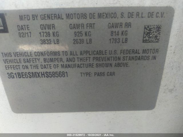 Photo 8 VIN: 3G1BE6SMXHS585681 - CHEVROLET CRUZE 