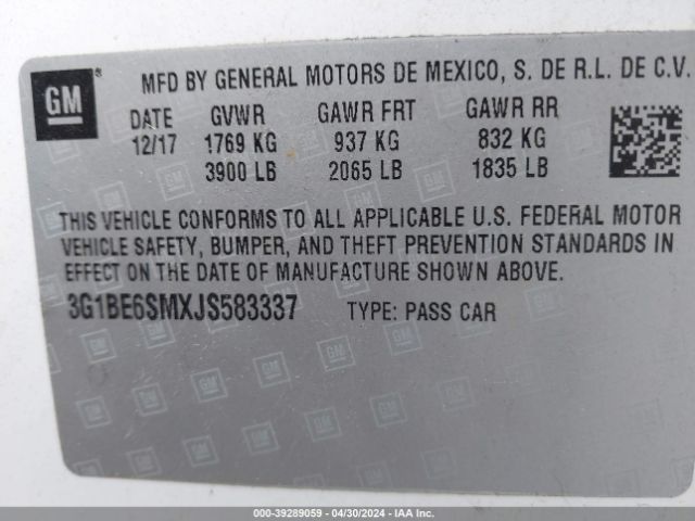 Photo 8 VIN: 3G1BE6SMXJS583337 - CHEVROLET CRUZE 