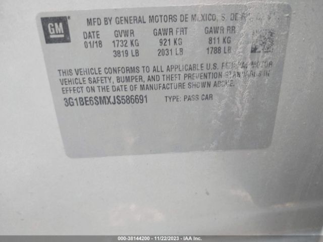 Photo 8 VIN: 3G1BE6SMXJS586691 - CHEVROLET CRUZE 