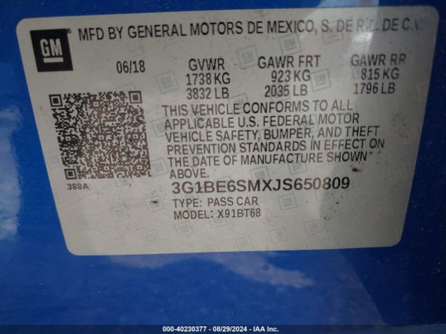 Photo 8 VIN: 3G1BE6SMXJS650809 - CHEVROLET CRUZE 