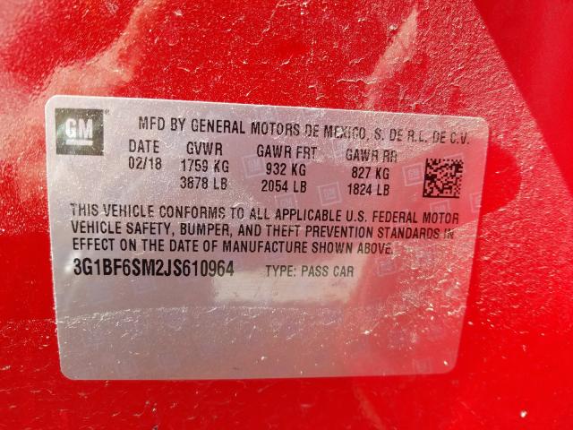 Photo 9 VIN: 3G1BF6SM2JS610964 - CHEVROLET CRUZE PREM 