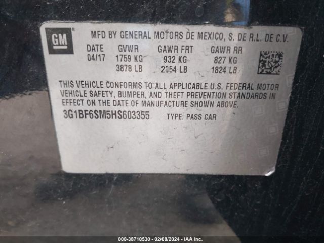 Photo 8 VIN: 3G1BF6SM5HS603355 - CHEVROLET CRUZE 