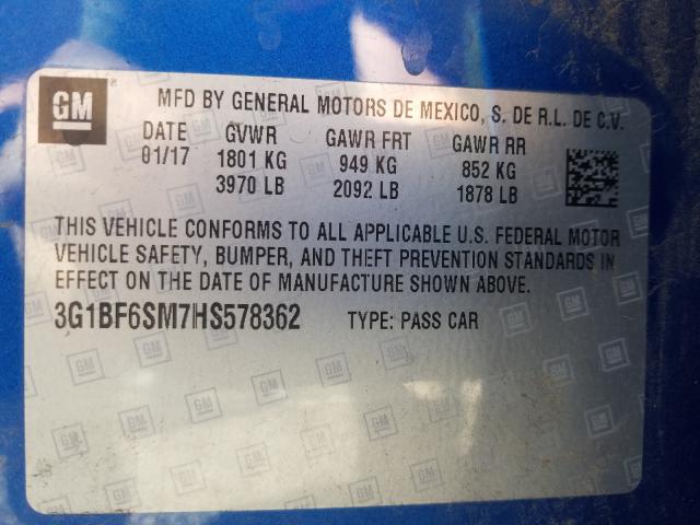 Photo 9 VIN: 3G1BF6SM7HS578362 - CHEVROLET CRUZE PREM 