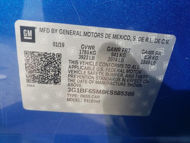 Photo 9 VIN: 3G1BF6SM8KS585389 - CHEVROLET CRUZE PREM 