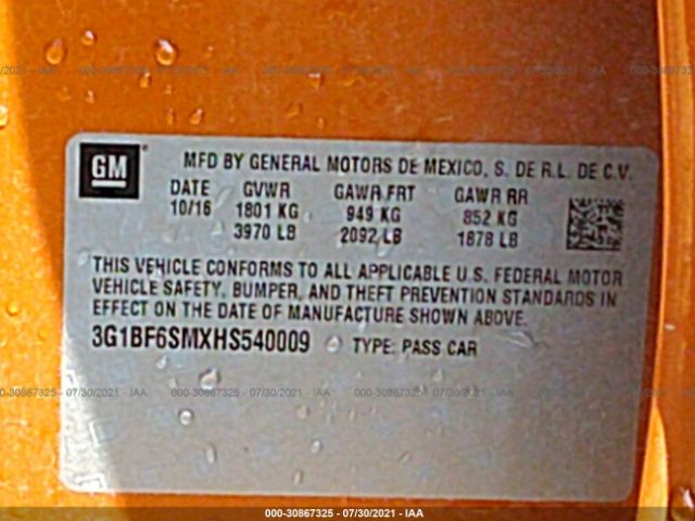 Photo 8 VIN: 3G1BF6SMXHS540009 - CHEVROLET CRUZE 