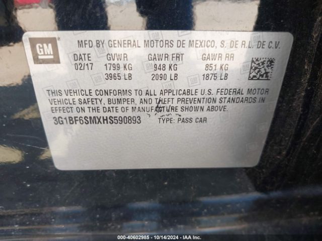 Photo 8 VIN: 3G1BF6SMXHS590893 - CHEVROLET CRUZE 