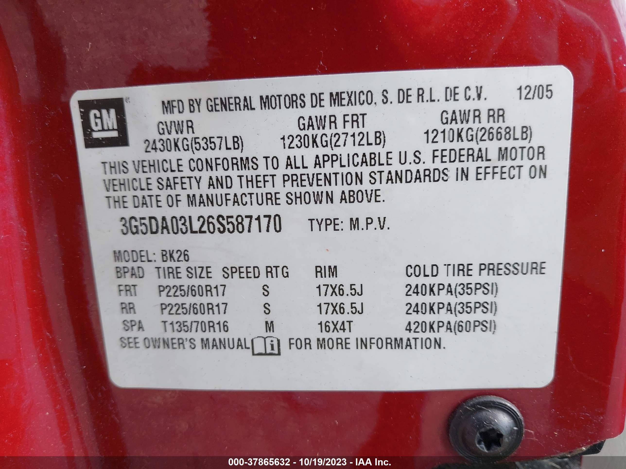 Photo 8 VIN: 3G5DA03L26S587170 - BUICK RENDEZVOUS 