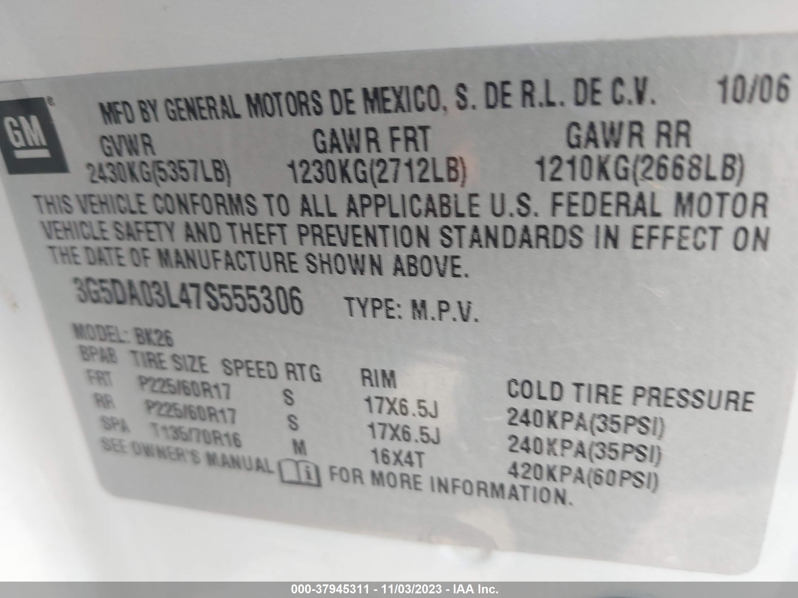 Photo 8 VIN: 3G5DA03L47S555306 - BUICK RENDEZVOUS 