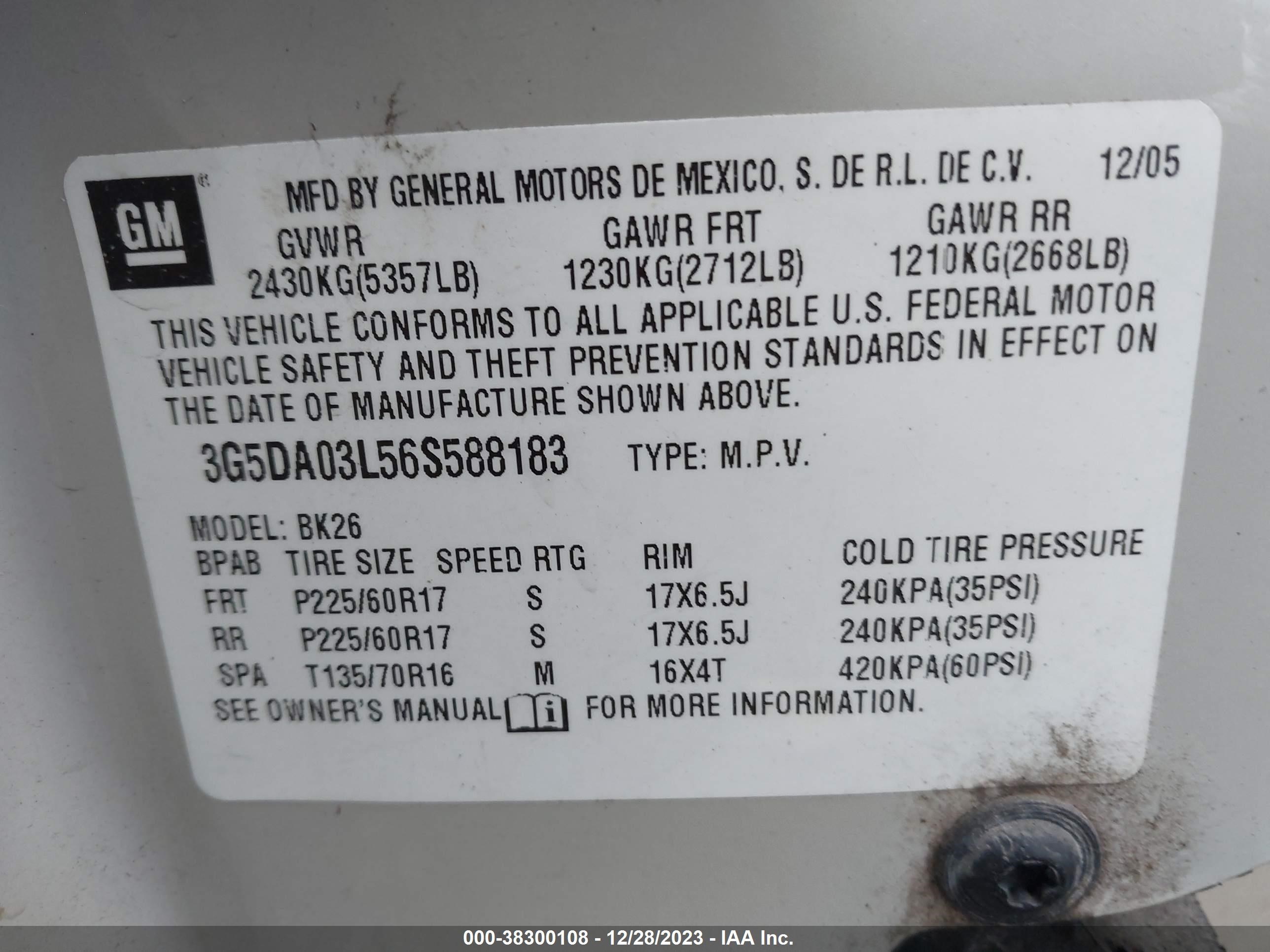 Photo 8 VIN: 3G5DA03L56S588183 - BUICK RENDEZVOUS 