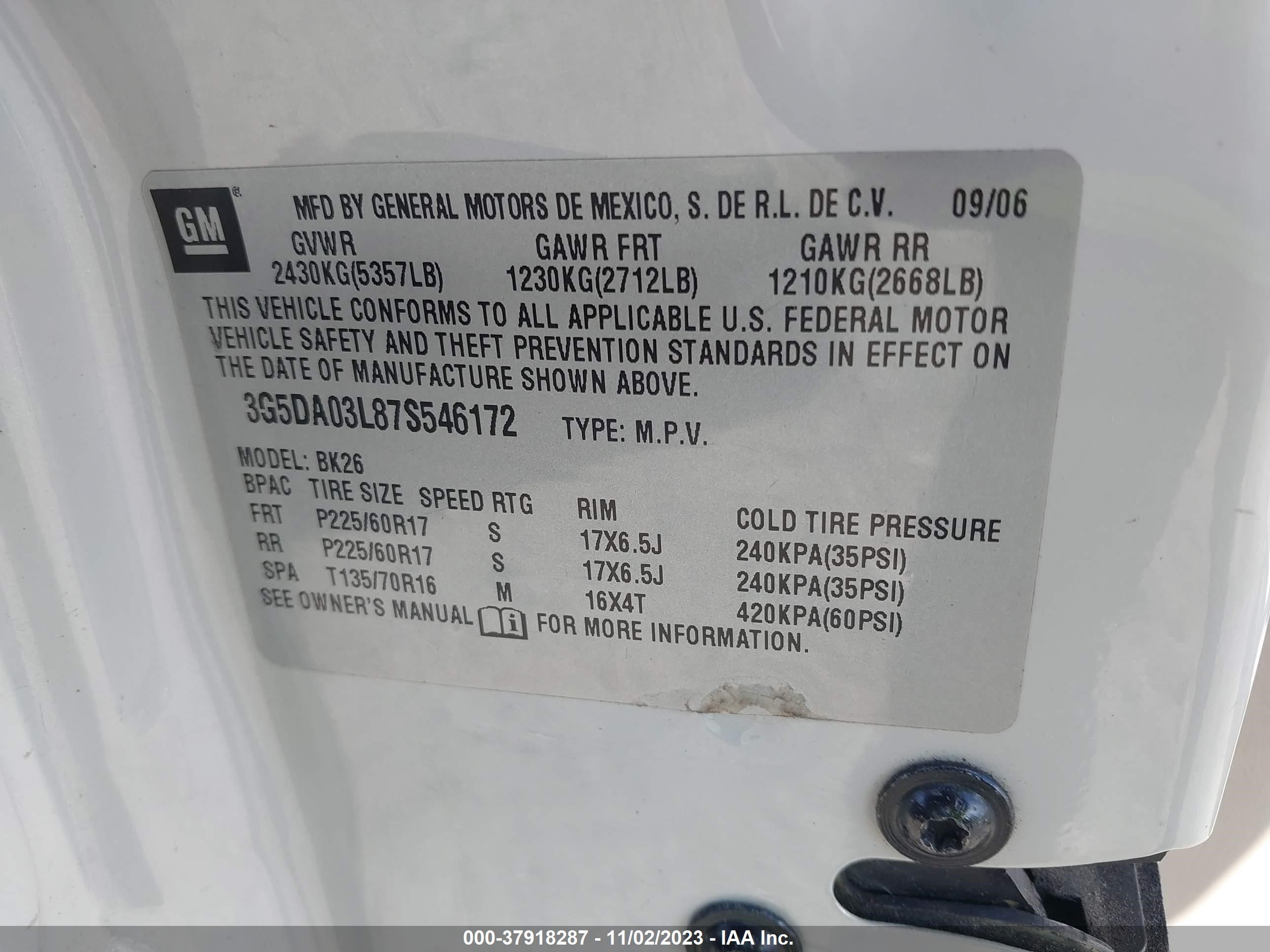 Photo 8 VIN: 3G5DA03L87S546172 - BUICK RENDEZVOUS 