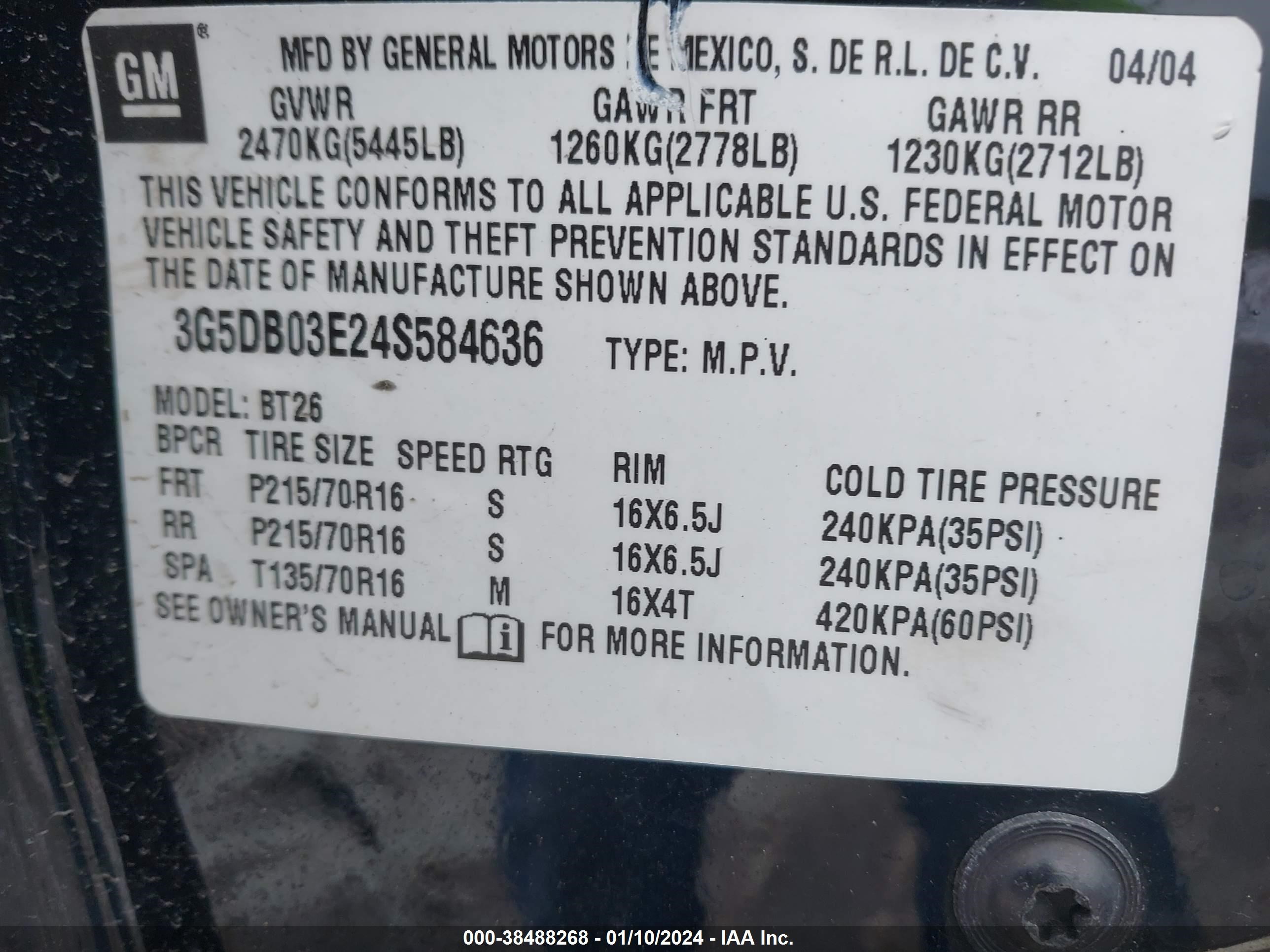 Photo 8 VIN: 3G5DB03E24S584636 - BUICK RENDEZVOUS 