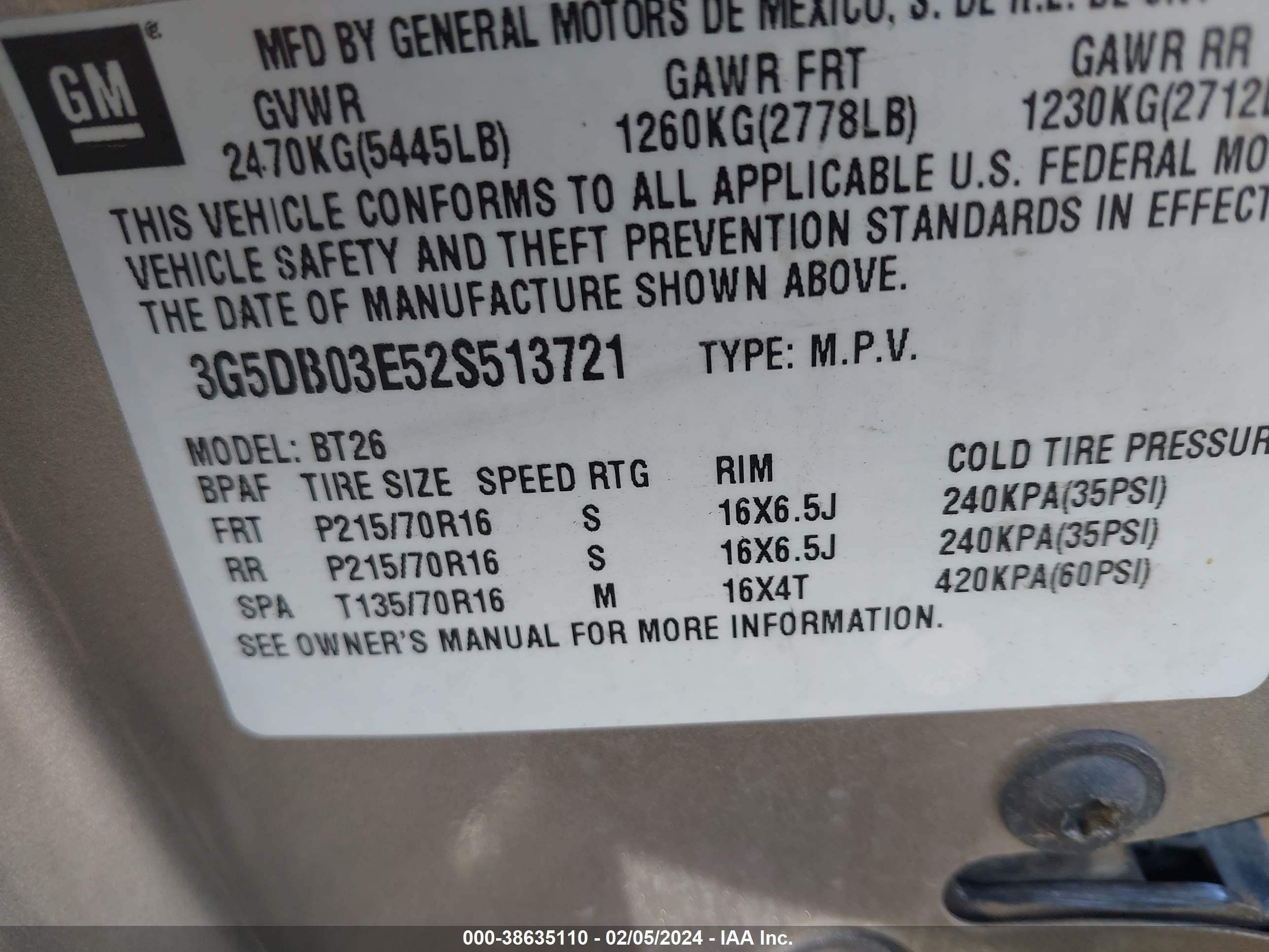 Photo 8 VIN: 3G5DB03E52S513721 - BUICK RENDEZVOUS 