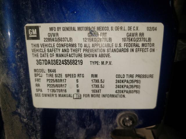 Photo 9 VIN: 3G7DA03E24S568219 - PONTIAC AZTEK 