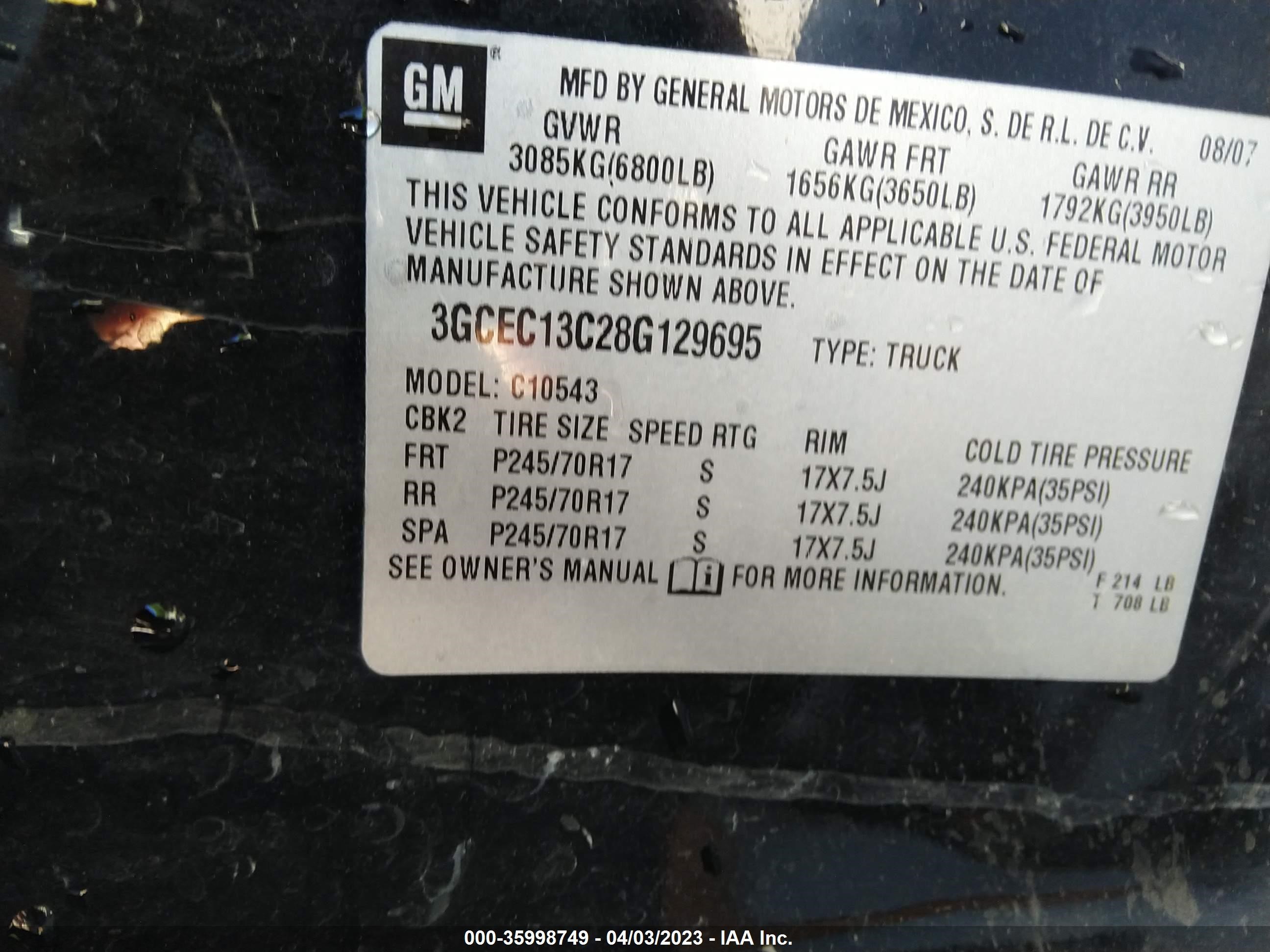 Photo 8 VIN: 3GCEC13C28G129695 - CHEVROLET SILVERADO 