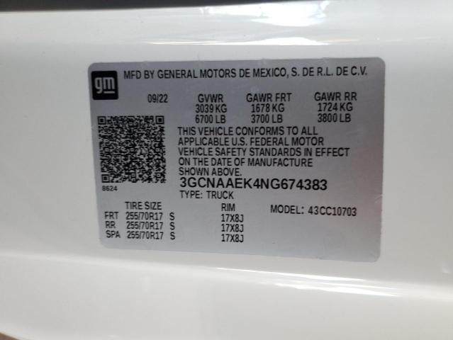 Photo 12 VIN: 3GCNAAEK4NG674383 - CHEVROLET SILVERADO 