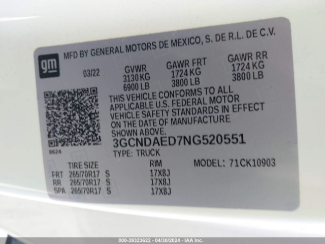 Photo 8 VIN: 3GCNDAED7NG520551 - CHEVROLET SILVERADO 1500 