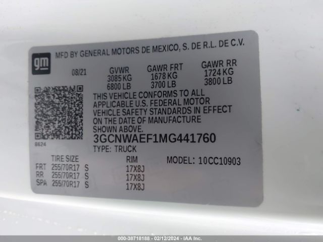 Photo 8 VIN: 3GCNWAEF1MG441760 - CHEVROLET SILVERADO 1500 