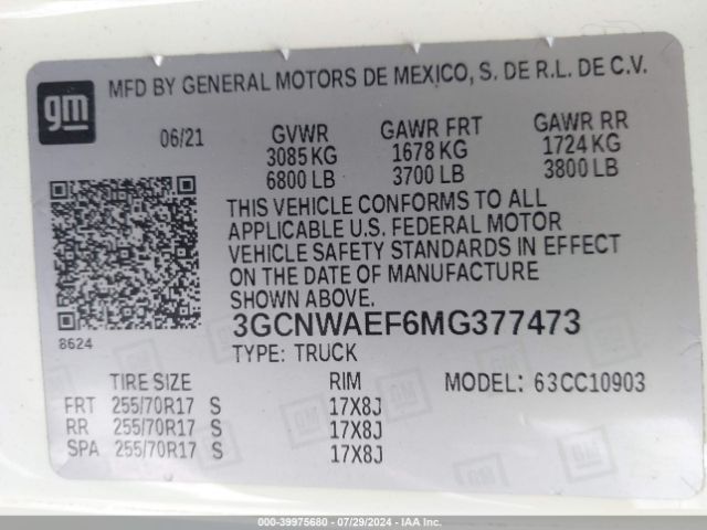 Photo 8 VIN: 3GCNWAEF6MG377473 - CHEVROLET SILVERADO 