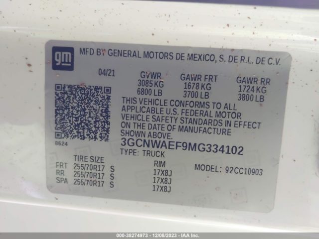 Photo 8 VIN: 3GCNWAEF9MG334102 - CHEVROLET SILVERADO 1500 