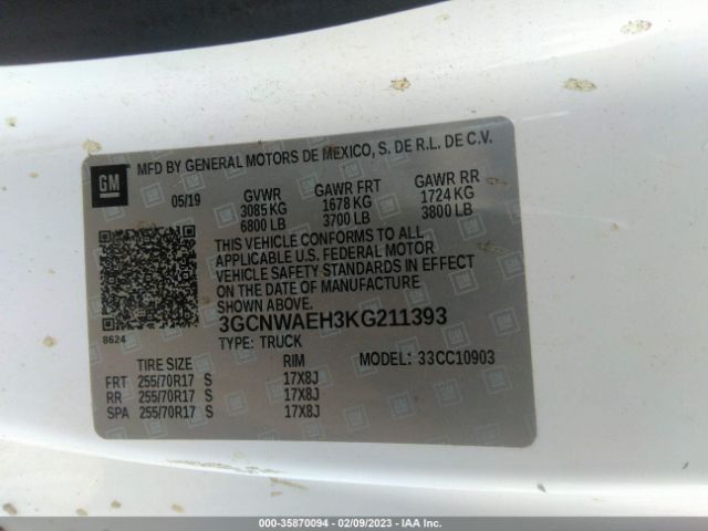 Photo 8 VIN: 3GCNWAEH3KG211393 - CHEVROLET SILVERADO 1500 