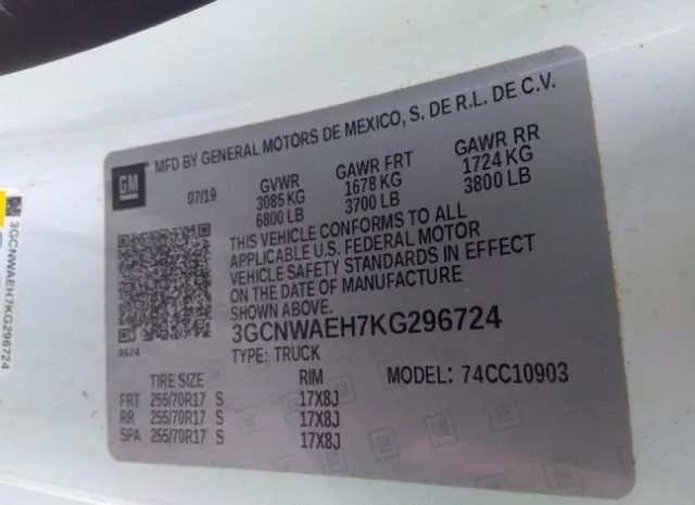 Photo 8 VIN: 3GCNWAEH7KG296724 - CHEVROLET SILVERADO 1500 