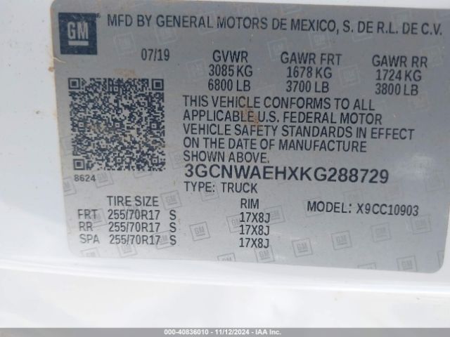 Photo 8 VIN: 3GCNWAEHXKG288729 - CHEVROLET SILVERADO 