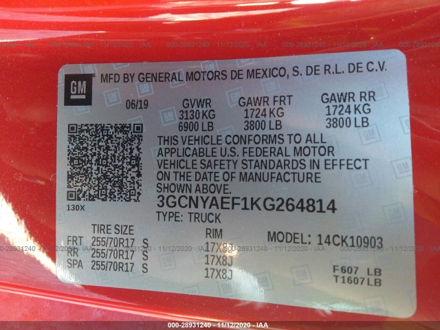 Photo 8 VIN: 3GCNYAEF1KG264814 - CHEVROLET SILVERADO 1500 