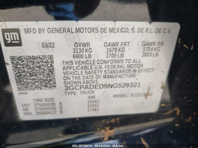 Photo 8 VIN: 3GCPADED9NG529321 - CHEVROLET SILVERADO 