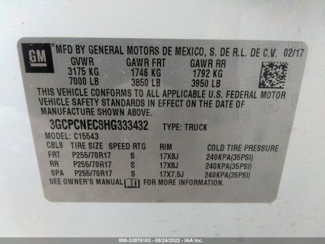 Photo 8 VIN: 3GCPCNEC8HG333432 - CHEVROLET SILVERADO 1500 