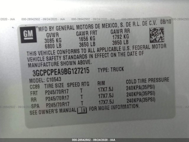 Photo 8 VIN: 3GCPCPEA9BG127215 - CHEVROLET SILVERADO 1500 