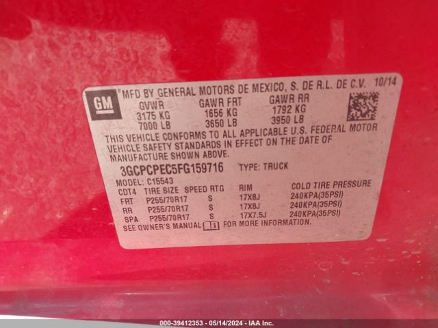 Photo 8 VIN: 3GCPCPEC5FG159716 - CHEVROLET SILVERADO 1500 