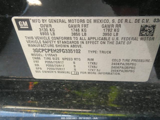 Photo 8 VIN: 3GCPCPEH2FG335102 - CHEVROLET SILVERADO 1500 