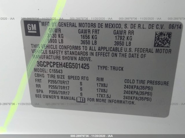 Photo 8 VIN: 3GCPCPEH4EG501425 - CHEVROLET SILVERADO 1500 