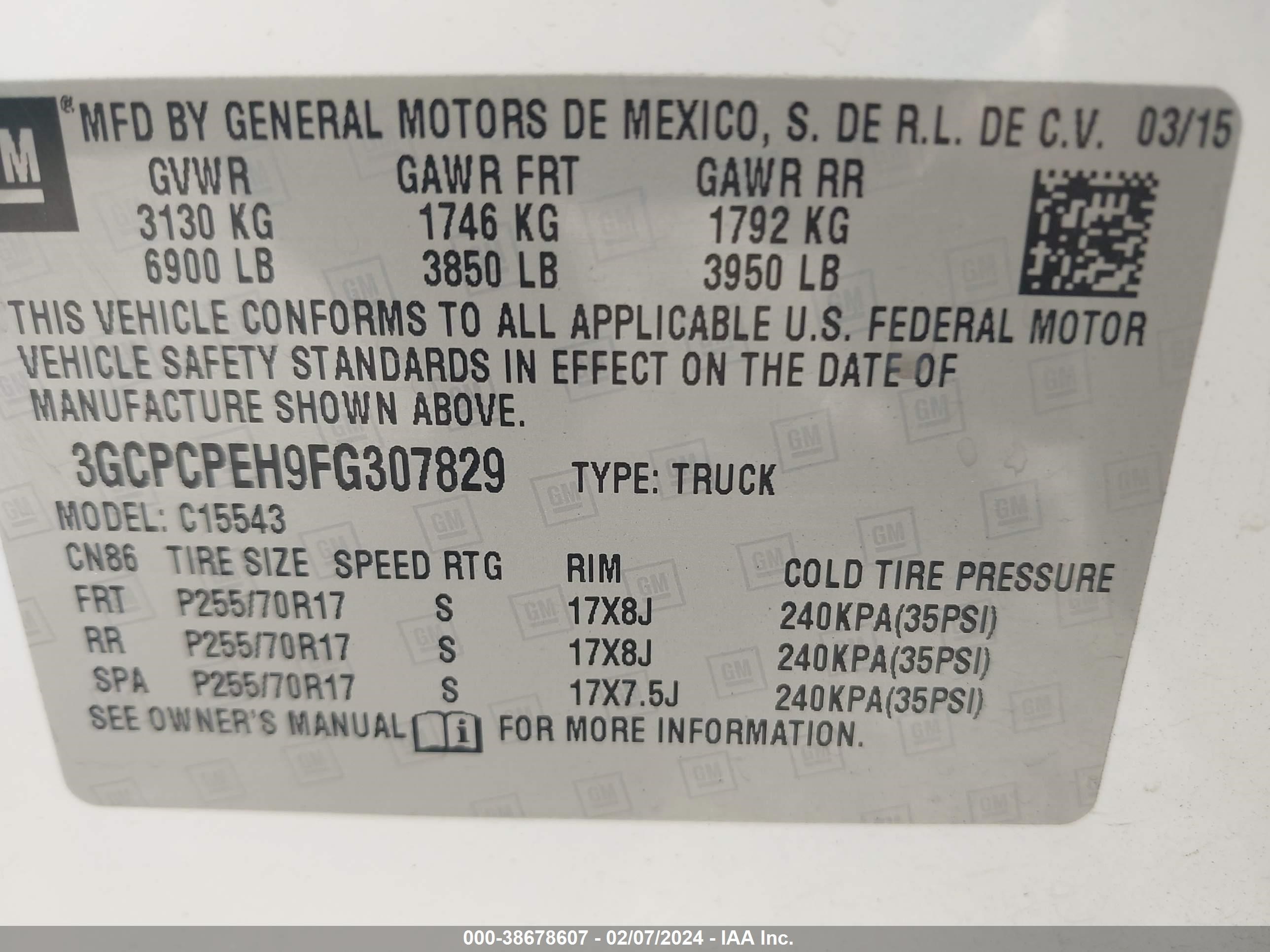 Photo 8 VIN: 3GCPCPEH9FG307829 - CHEVROLET SILVERADO 