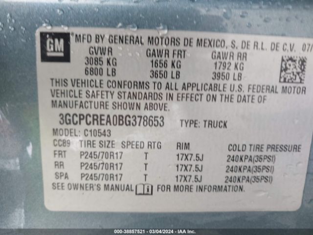 Photo 8 VIN: 3GCPCREA0BG378653 - CHEVROLET SILVERADO 1500 