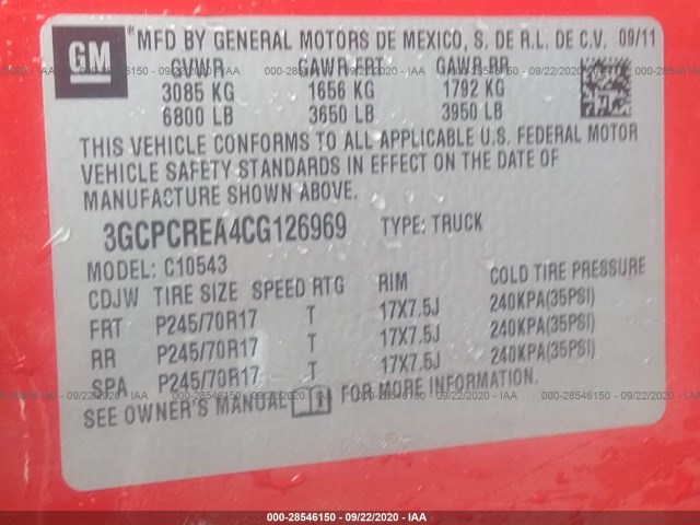 Photo 8 VIN: 3GCPCREA4CG126969 - CHEVROLET SILVERADO 1500 