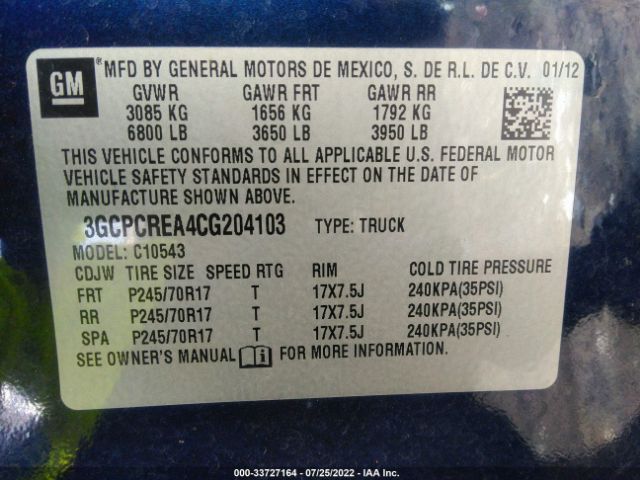 Photo 8 VIN: 3GCPCREA4CG204103 - CHEVROLET SILVERADO 1500 