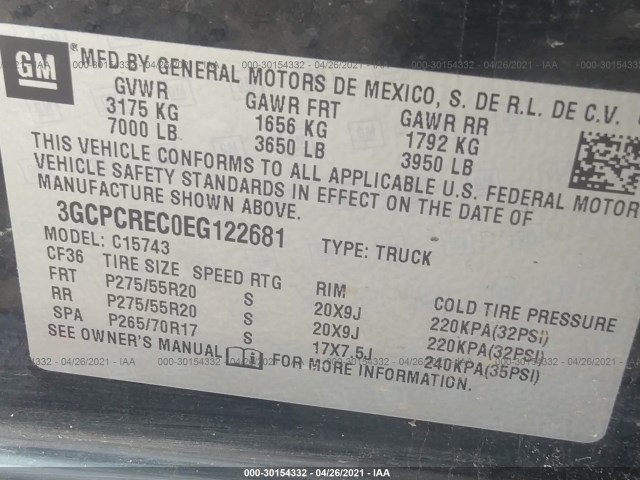 Photo 8 VIN: 3GCPCREC0EG122681 - CHEVROLET SILVERADO 1500 