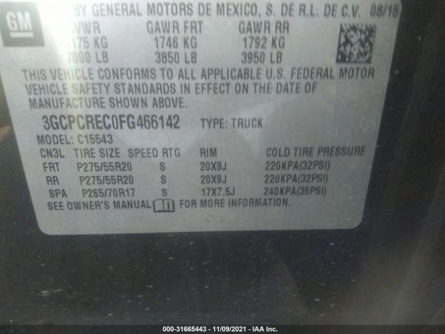 Photo 8 VIN: 3GCPCREC0FG466142 - CHEVROLET SILVERADO 1500 