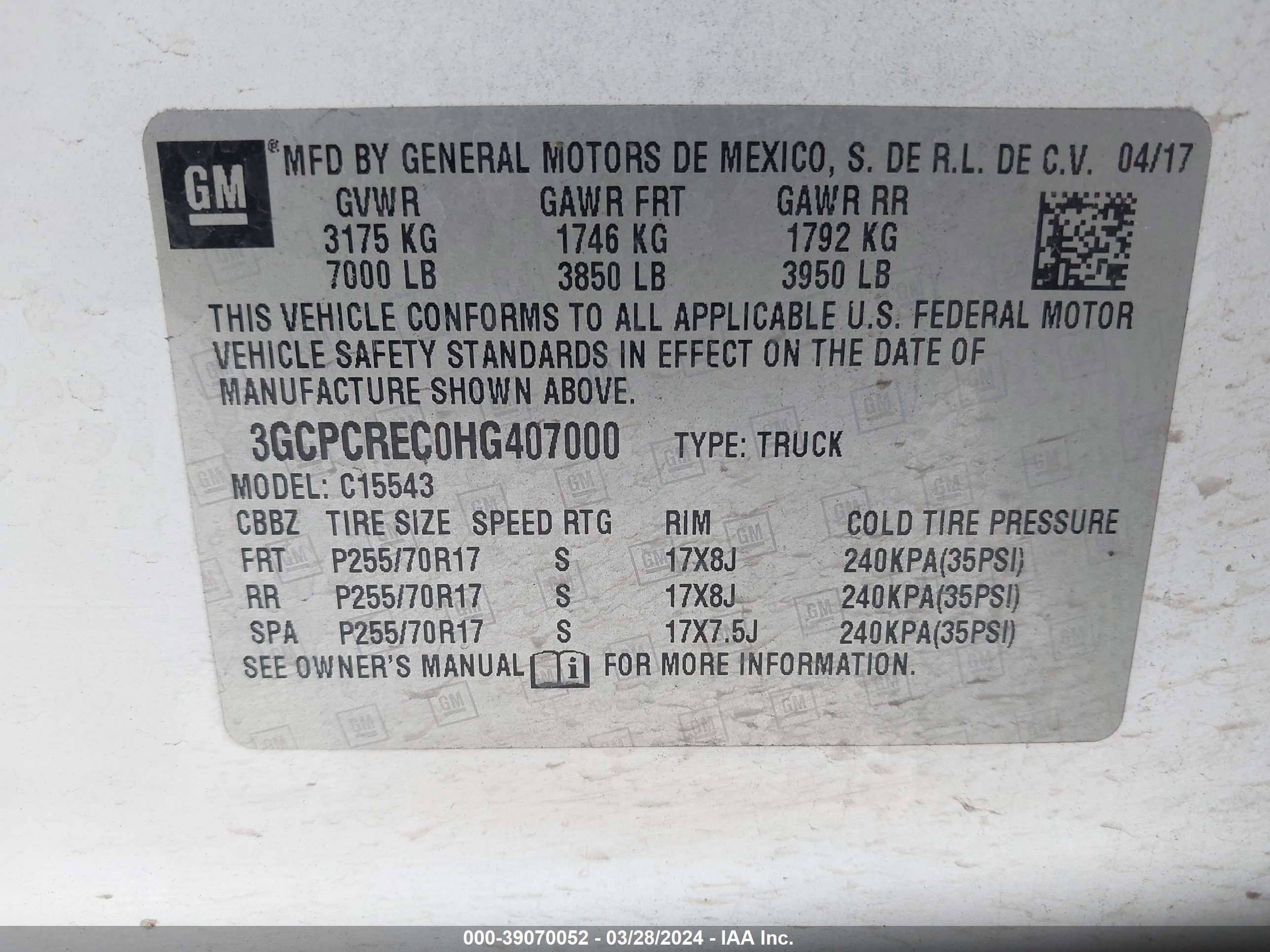 Photo 8 VIN: 3GCPCREC0HG407000 - CHEVROLET SILVERADO 