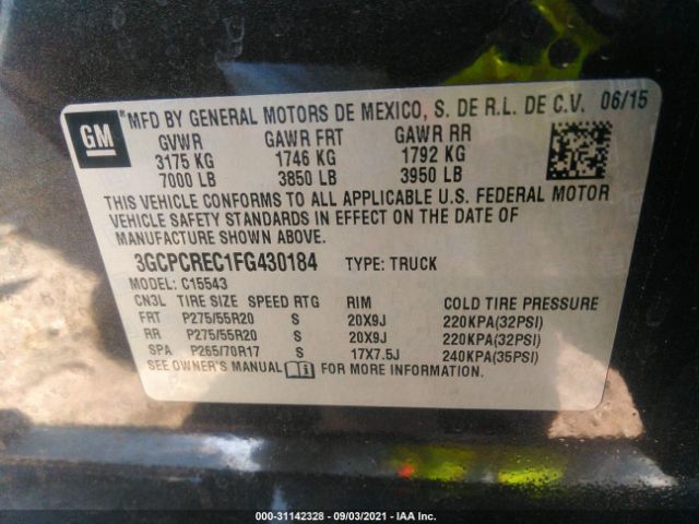 Photo 8 VIN: 3GCPCREC1FG430184 - CHEVROLET SILVERADO 1500 