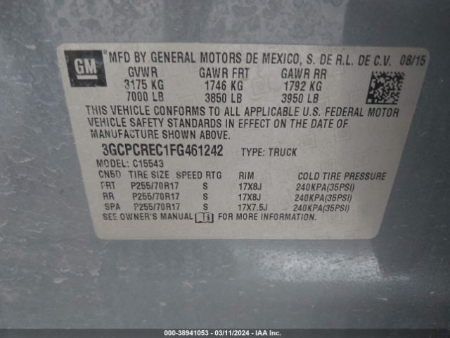 Photo 8 VIN: 3GCPCREC1FG461242 - CHEVROLET SILVERADO 1500 