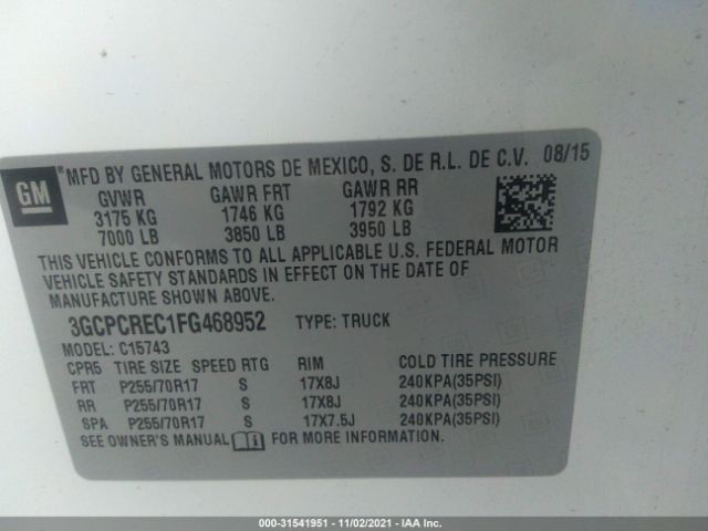 Photo 8 VIN: 3GCPCREC1FG468952 - CHEVROLET SILVERADO 1500 