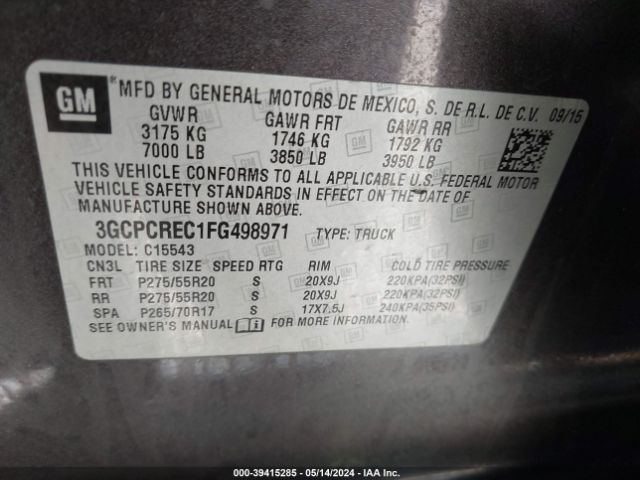 Photo 8 VIN: 3GCPCREC1FG498971 - CHEVROLET SILVERADO 1500 